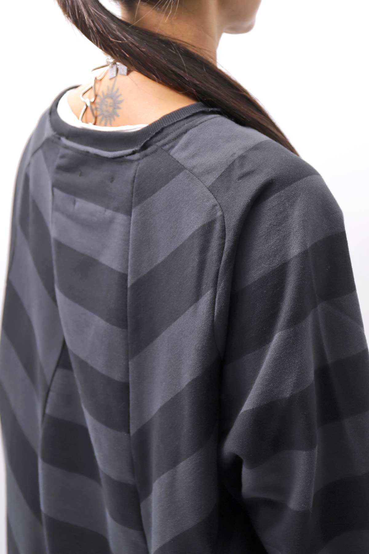 【PLÜ】 COTTON LIGHT SWEAT BALLOON SHORT TOP PL14_WIDE STRIPE