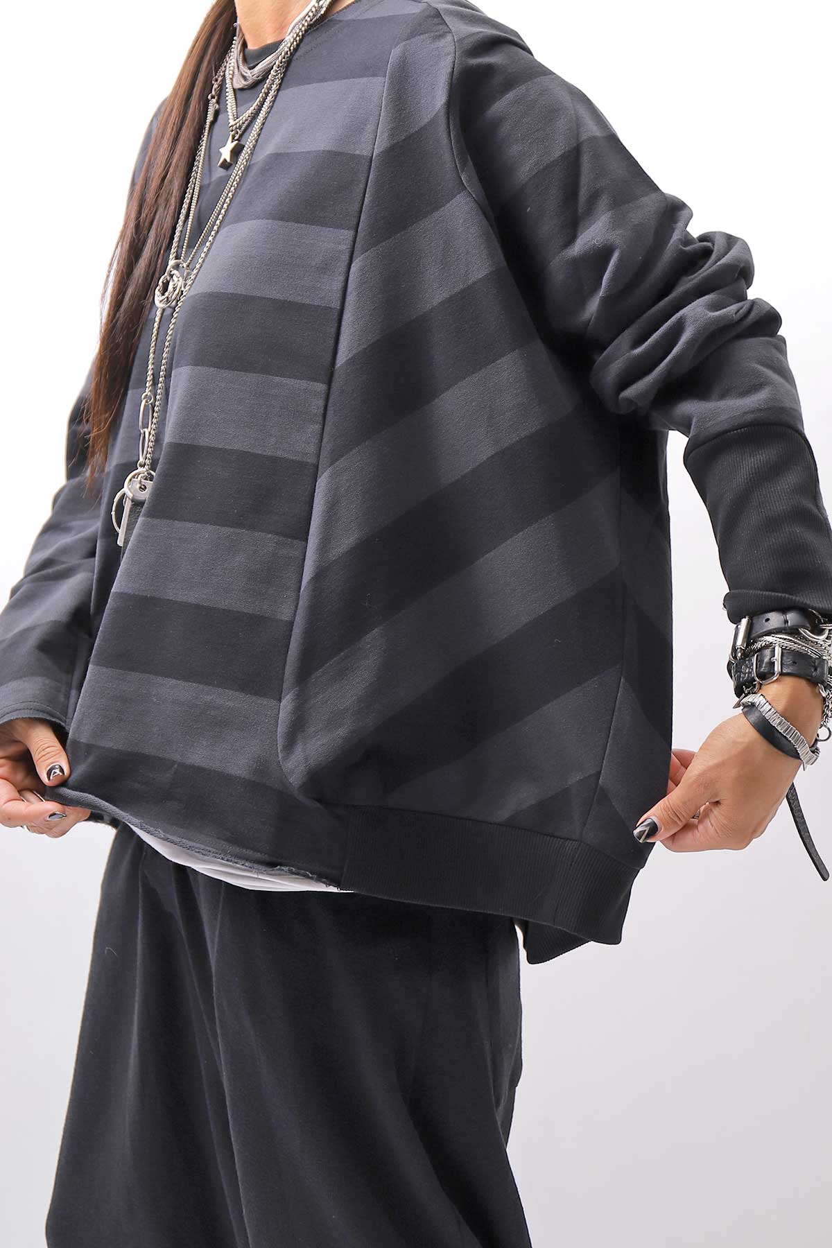 【PLÜ】 COTTON LIGHT SWEAT BALLOON SHORT TOP PL14_WIDE STRIPE