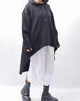 【PLÜ】 UNISEX ASYMMETRIC COTTON NEOPRENE HOODIE TOP PL11H_BLACK