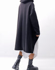 【PLÜ】 UNISEX ASYMMETRIC COTTON NEOPRENE HOODIE TOP PL11H_BLACK
