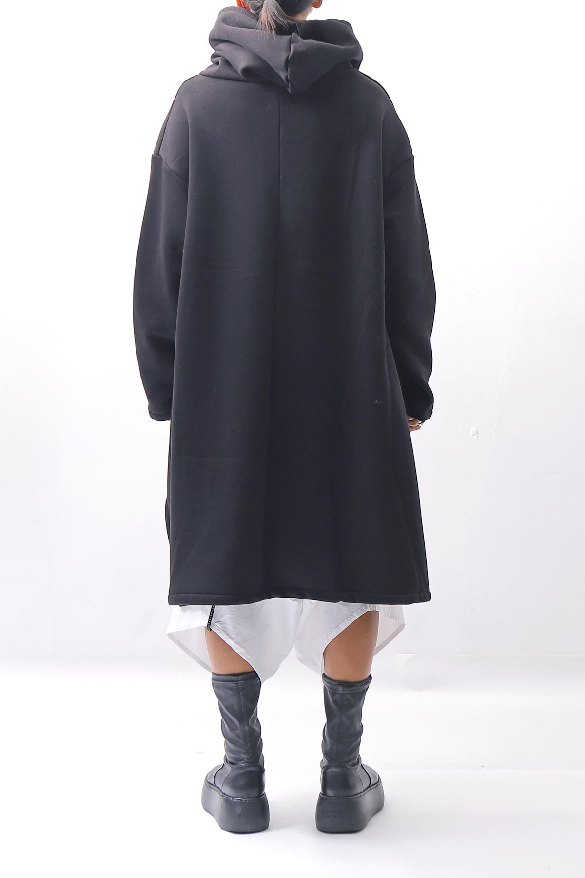 【PLÜ】 UNISEX ASYMMETRIC COTTON NEOPRENE HOODIE TOP PL11H_BLACK