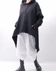 【PLÜ】 UNISEX ASYMMETRIC COTTON NEOPRENE HOODIE TOP PL11H_BLACK