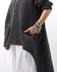 【PLÜ】 UNISEX ASYMMETRIC COTTON NEOPRENE HOODIE TOP PL11H_BLACK