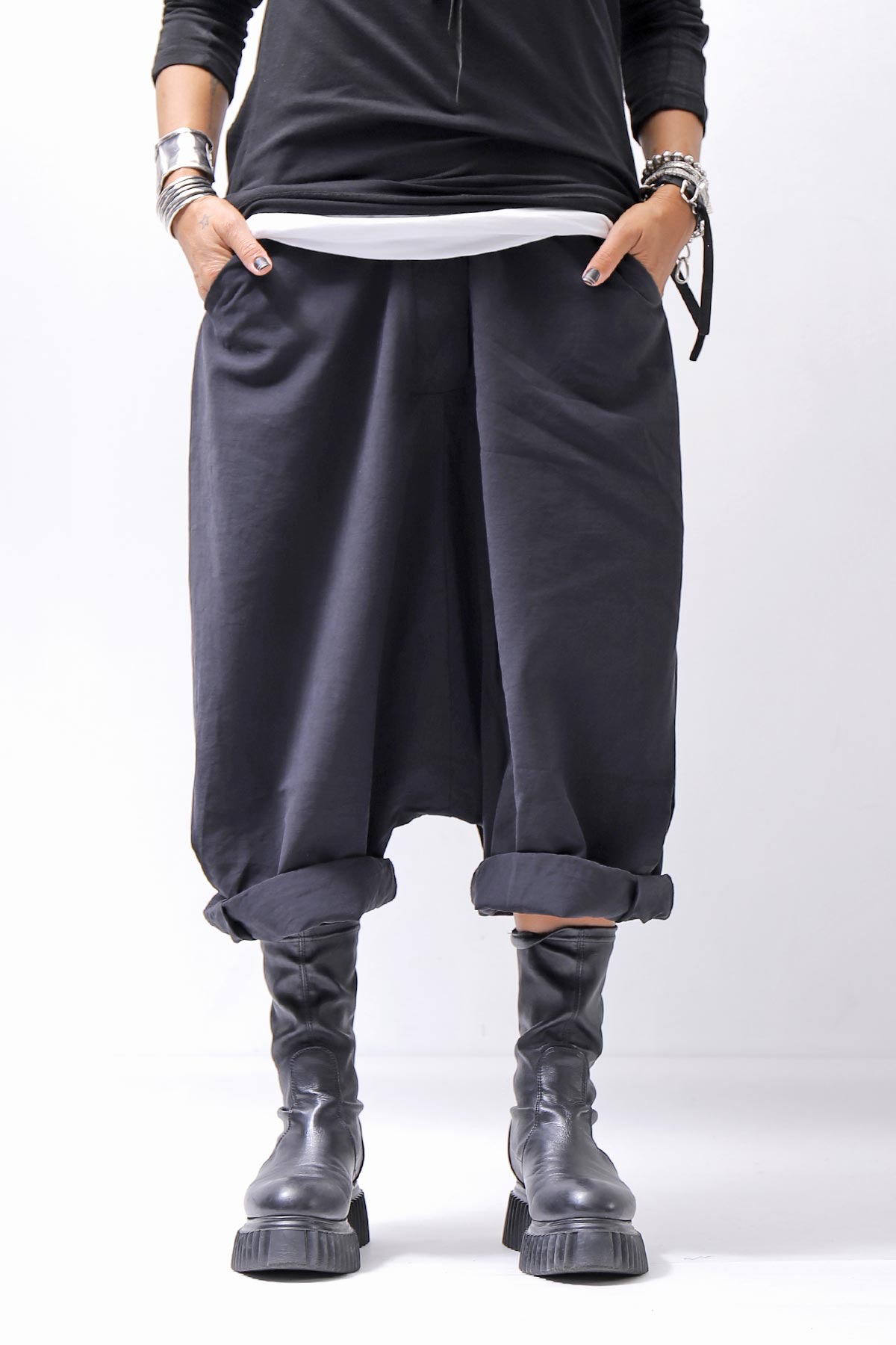 【studio b3】 UNISEX BOX SARROUEL WIDE PANTS RBB1961_BLACK