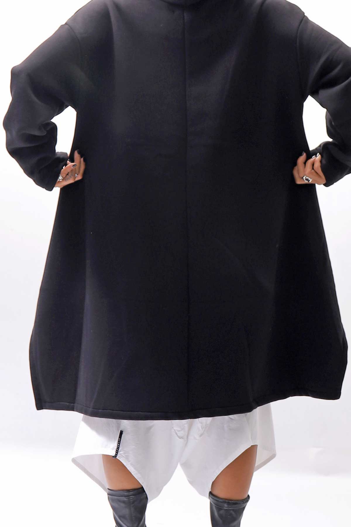 【PLÜ】 UNISEX ASYMMETRIC COTTON NEOPRENE HOODIE TOP PL11H_BLACK