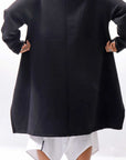 【PLÜ】 UNISEX ASYMMETRIC COTTON NEOPRENE HOODIE TOP PL11H_BLACK