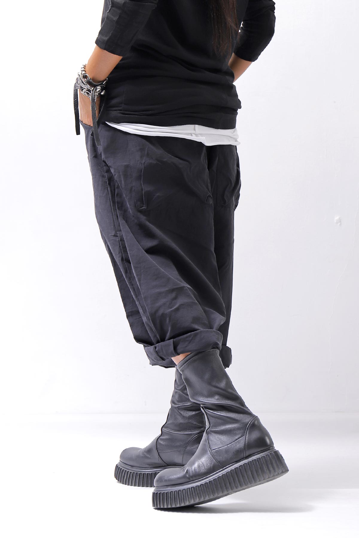 【studio b3】 UNISEX BOX SARROUEL WIDE PANTS RBB1961_BLACK