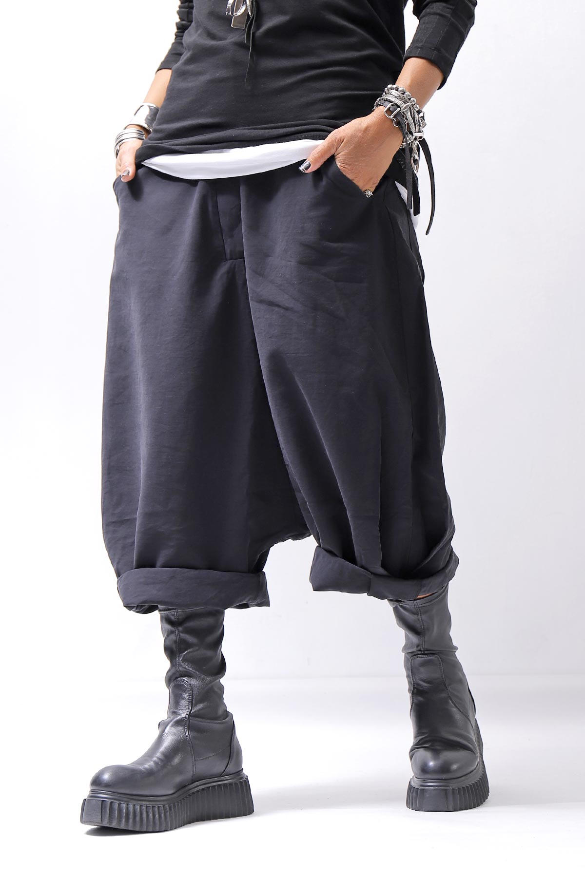 【studio b3】 UNISEX BOX SARROUEL WIDE PANTS RBB1961_BLACK