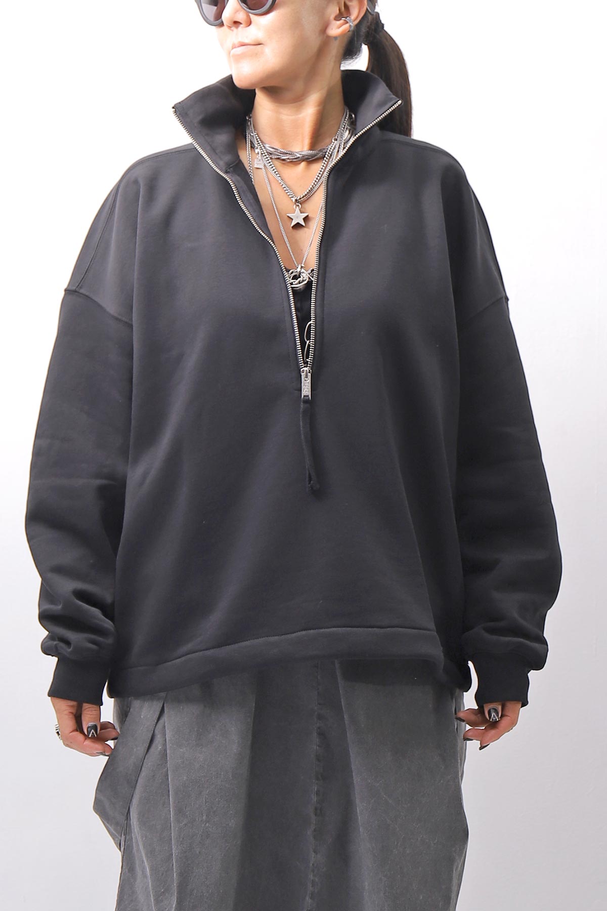 【thom/krom】 FRONT ZIP SWEAT TOPS WS498_BLACK