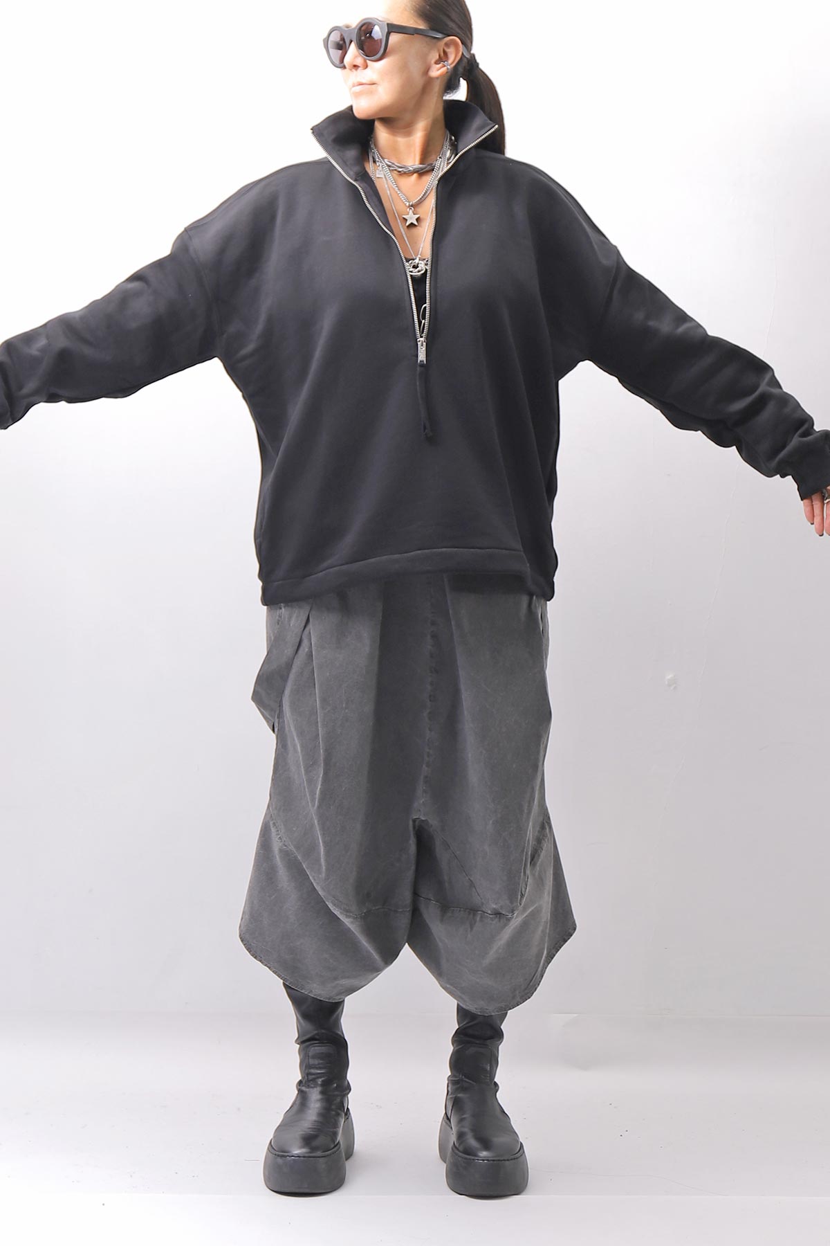 【thom/krom】 FRONT ZIP SWEAT TOPS WS498_BLACK