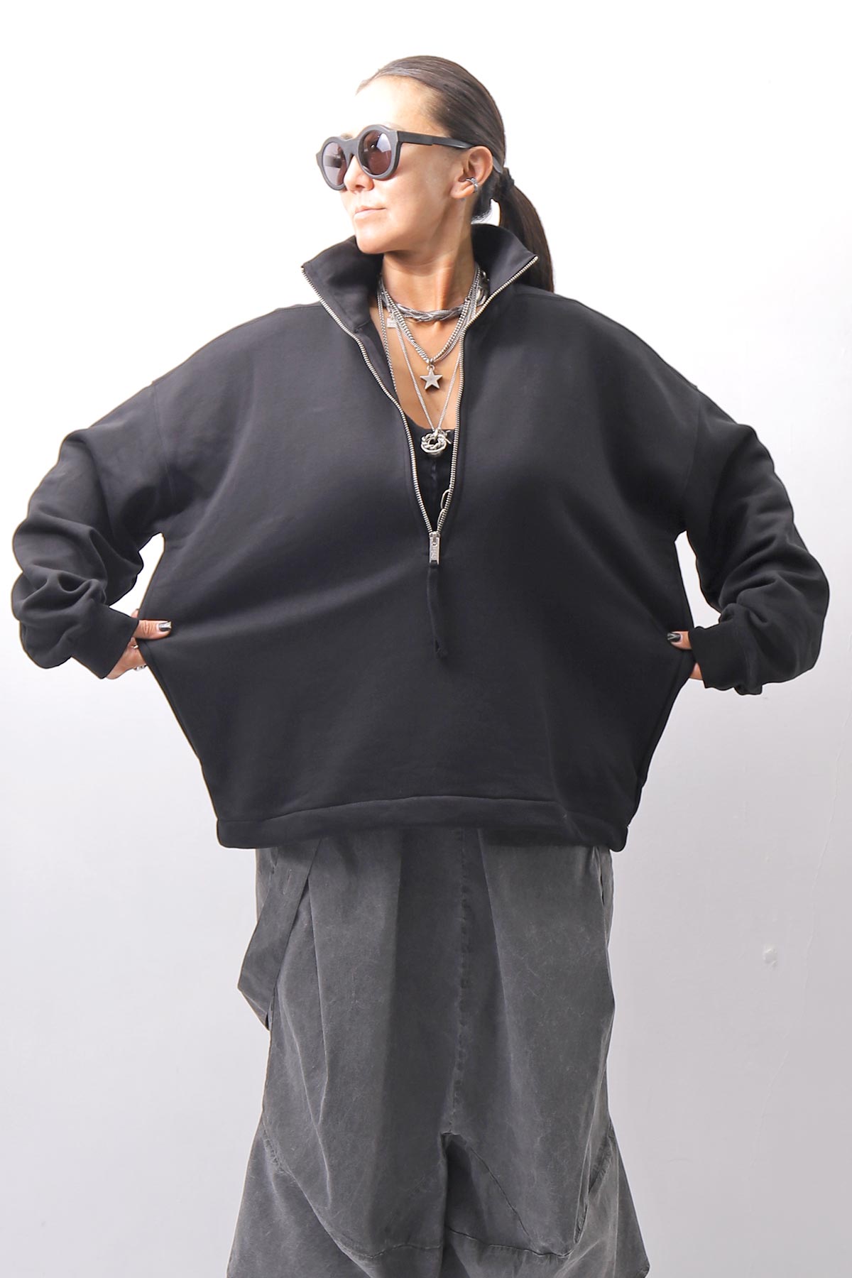 【thom/krom】 FRONT ZIP SWEAT TOPS WS498_BLACK