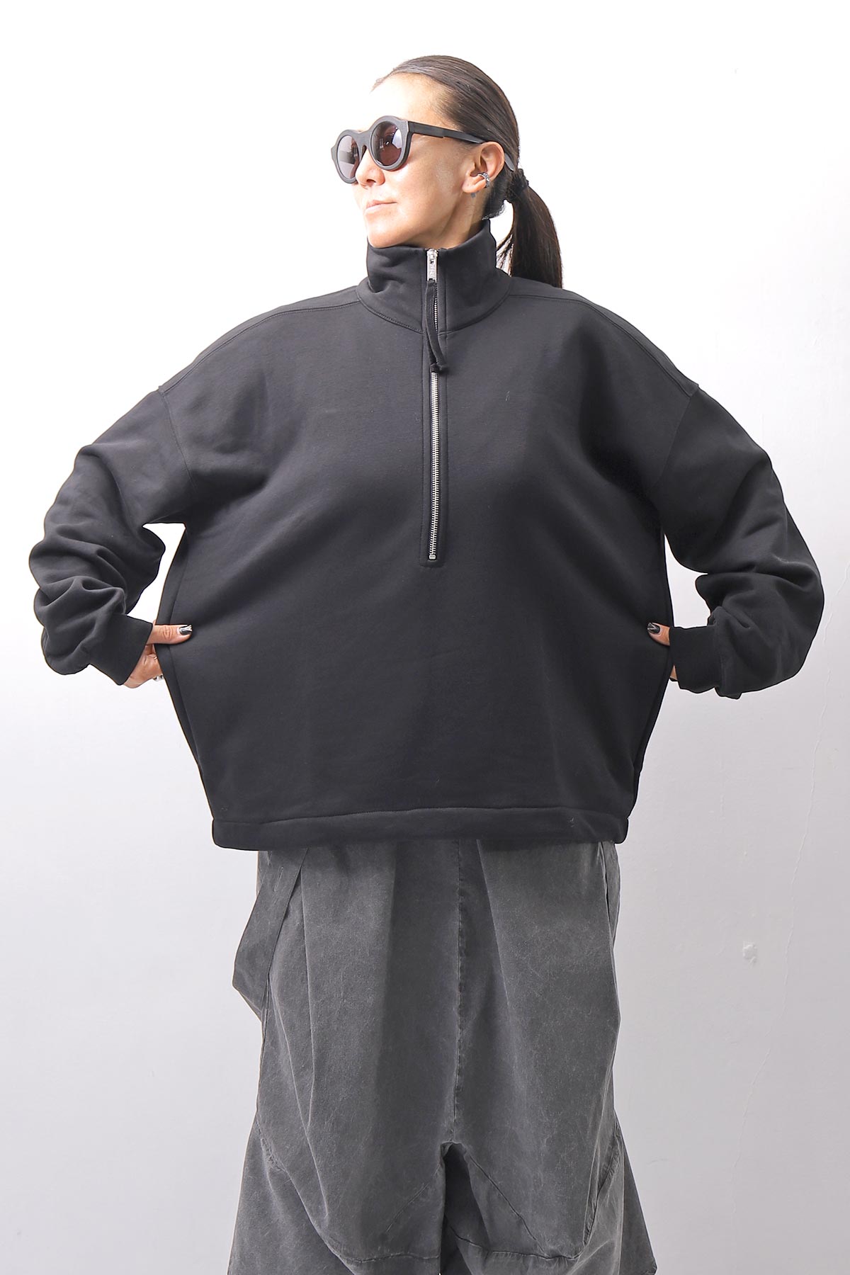 【thom/krom】 FRONT ZIP SWEAT TOPS WS498_BLACK