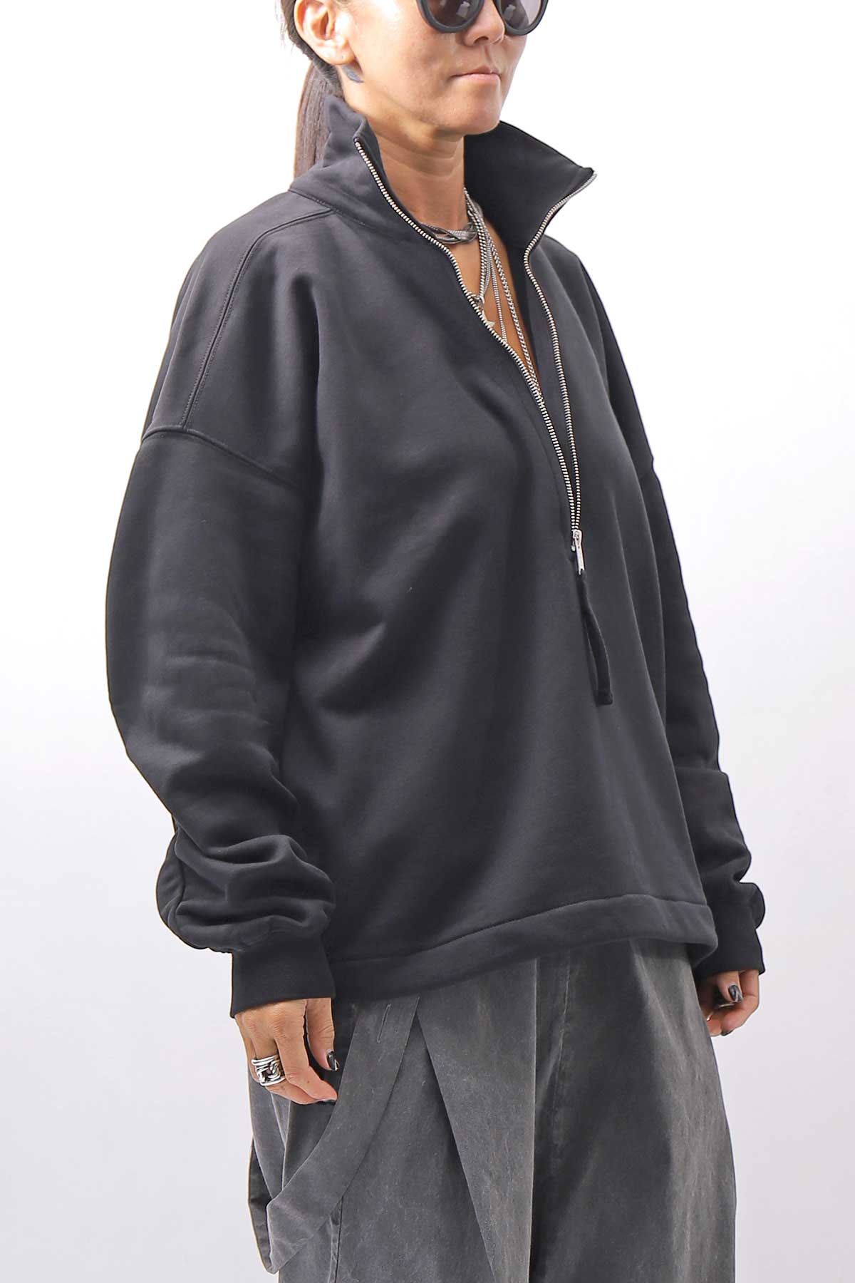 【thom/krom】 FRONT ZIP SWEAT TOPS WS498_BLACK