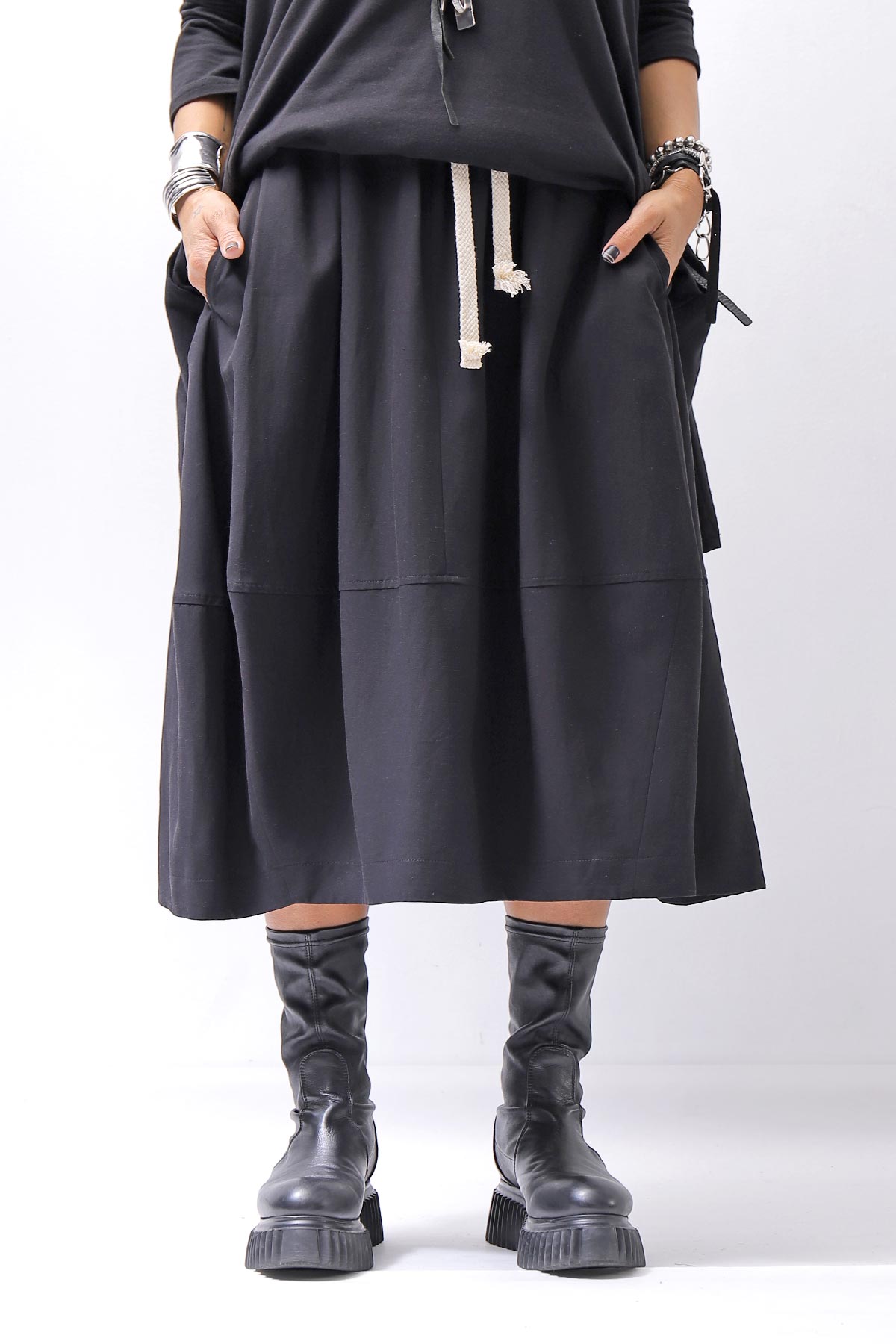 【NOSTRASANTISSIMA】 FRONT BALLOON SKIRT G145_BLACK