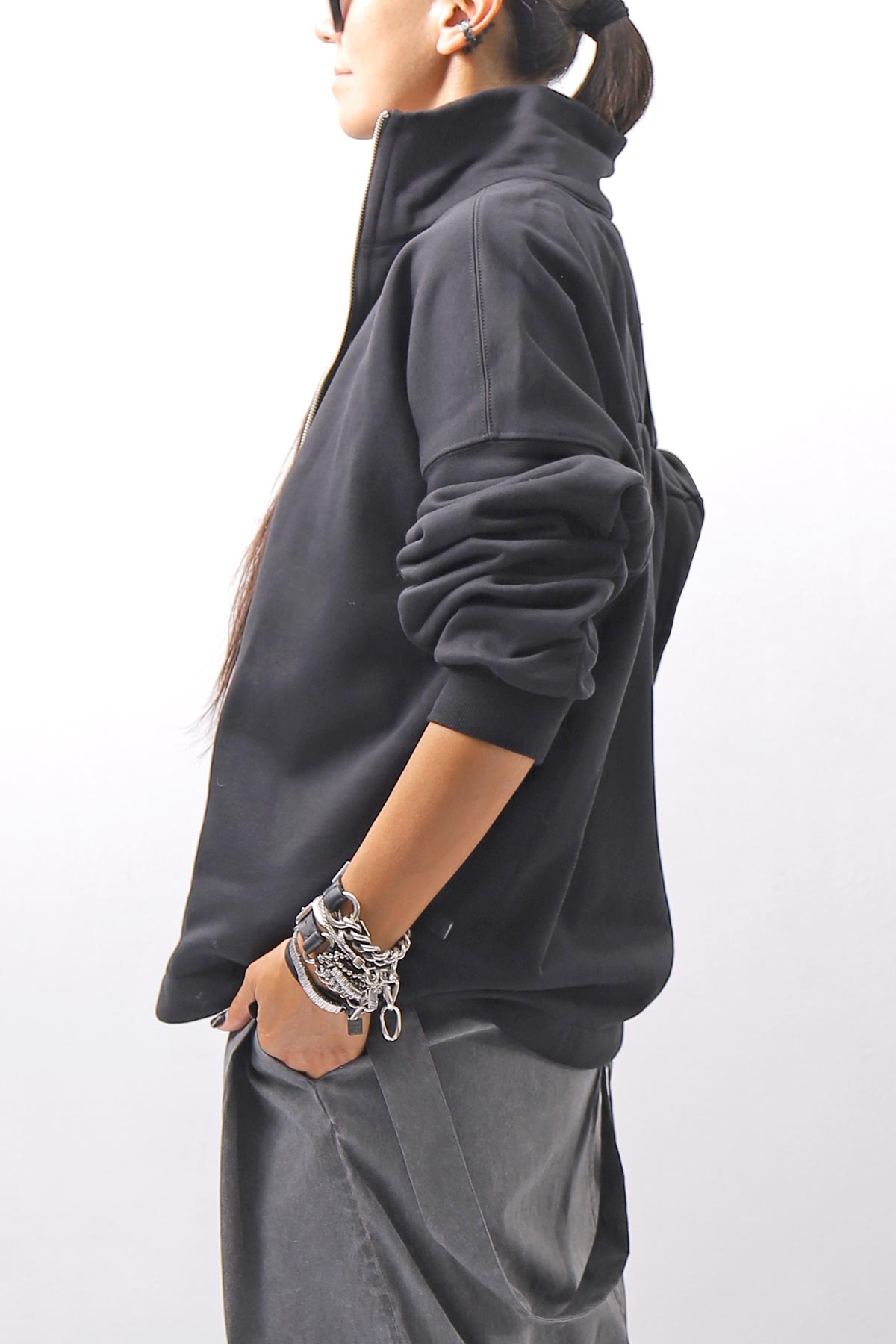 【thom/krom】 FRONT ZIP SWEAT TOPS WS498_BLACK