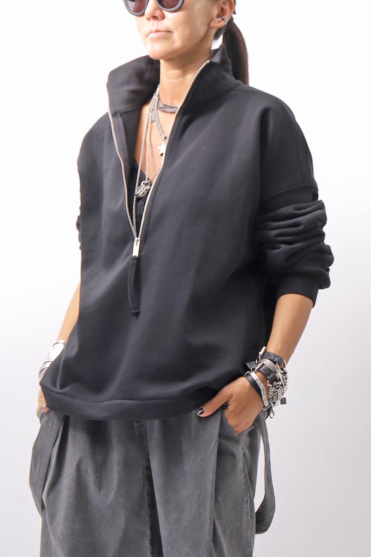 【thom/krom】 FRONT ZIP SWEAT TOPS WS498_BLACK
