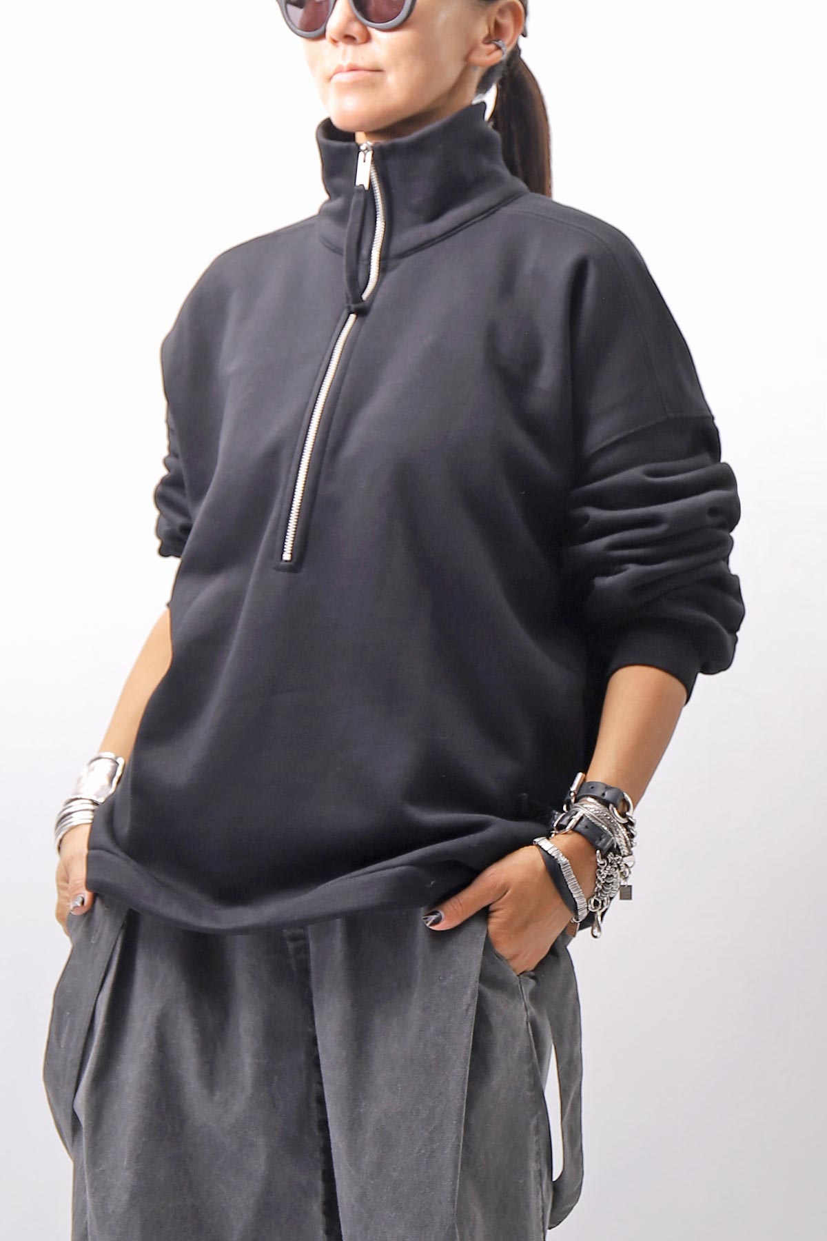【thom/krom】 FRONT ZIP SWEAT TOPS WS498_BLACK