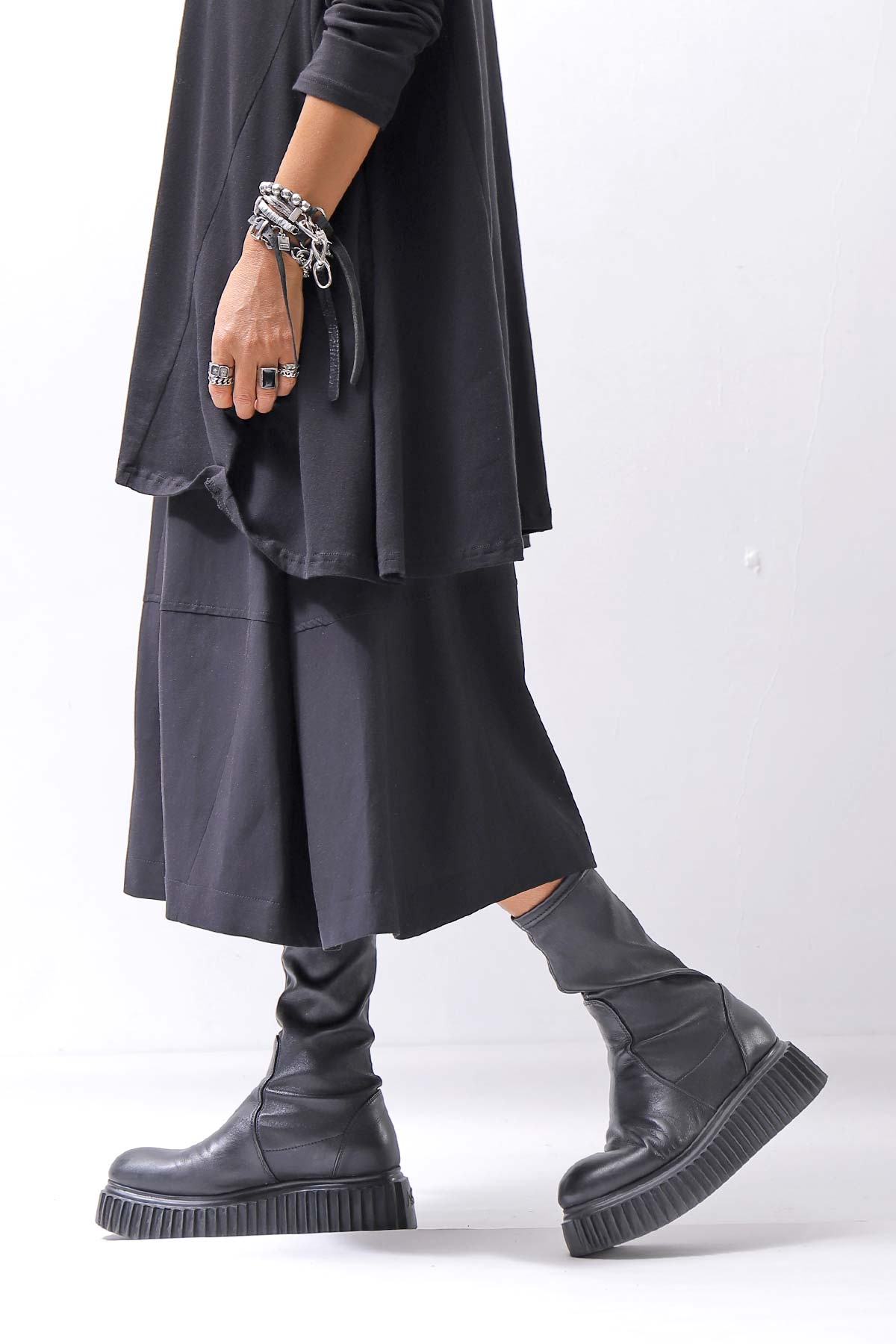 【NOSTRASANTISSIMA】 FRONT BALLOON SKIRT G145_BLACK