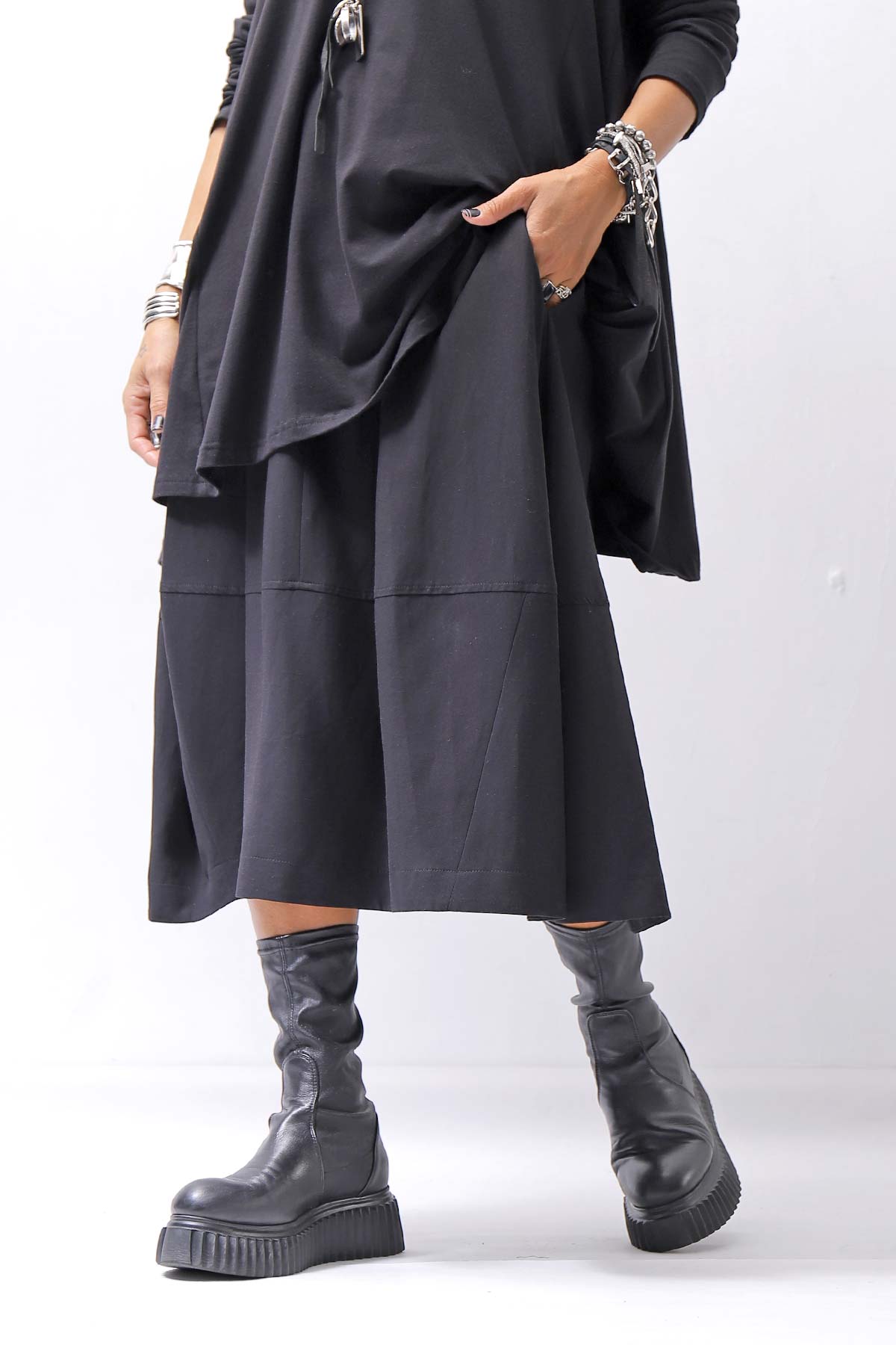 【NOSTRASANTISSIMA】 FRONT BALLOON SKIRT G145_BLACK
