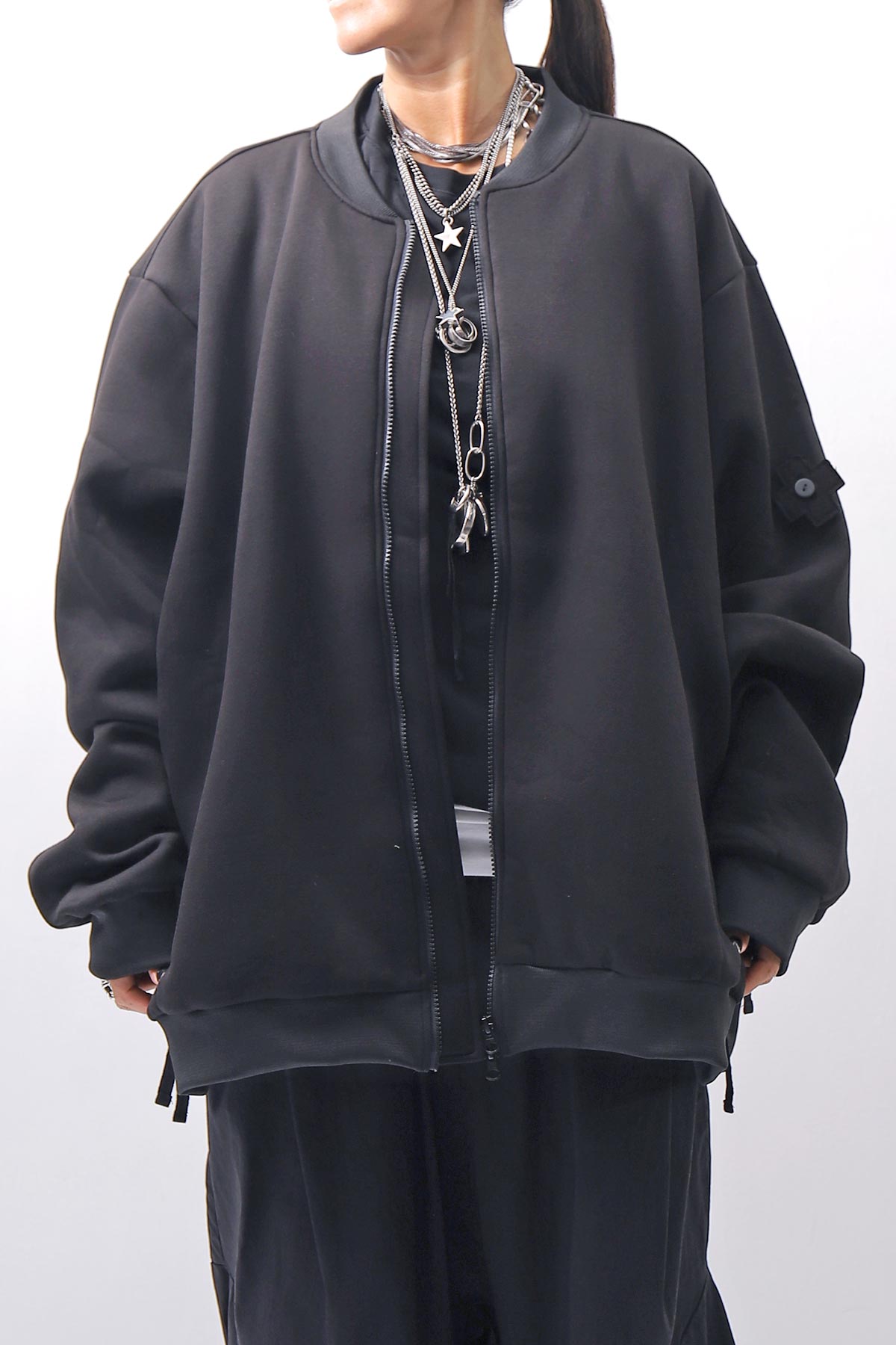 【PLÜ】 UNISEX OVERSIZED COTTON NEOPRENE BOMBER JACKET PL10_BLACK