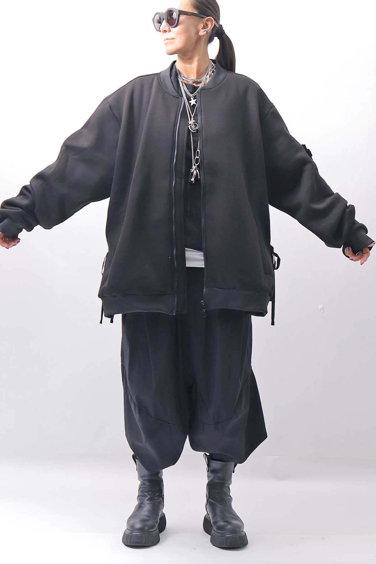 【PLÜ】 UNISEX OVERSIZED COTTON NEOPRENE BOMBER JACKET PL10_BLACK