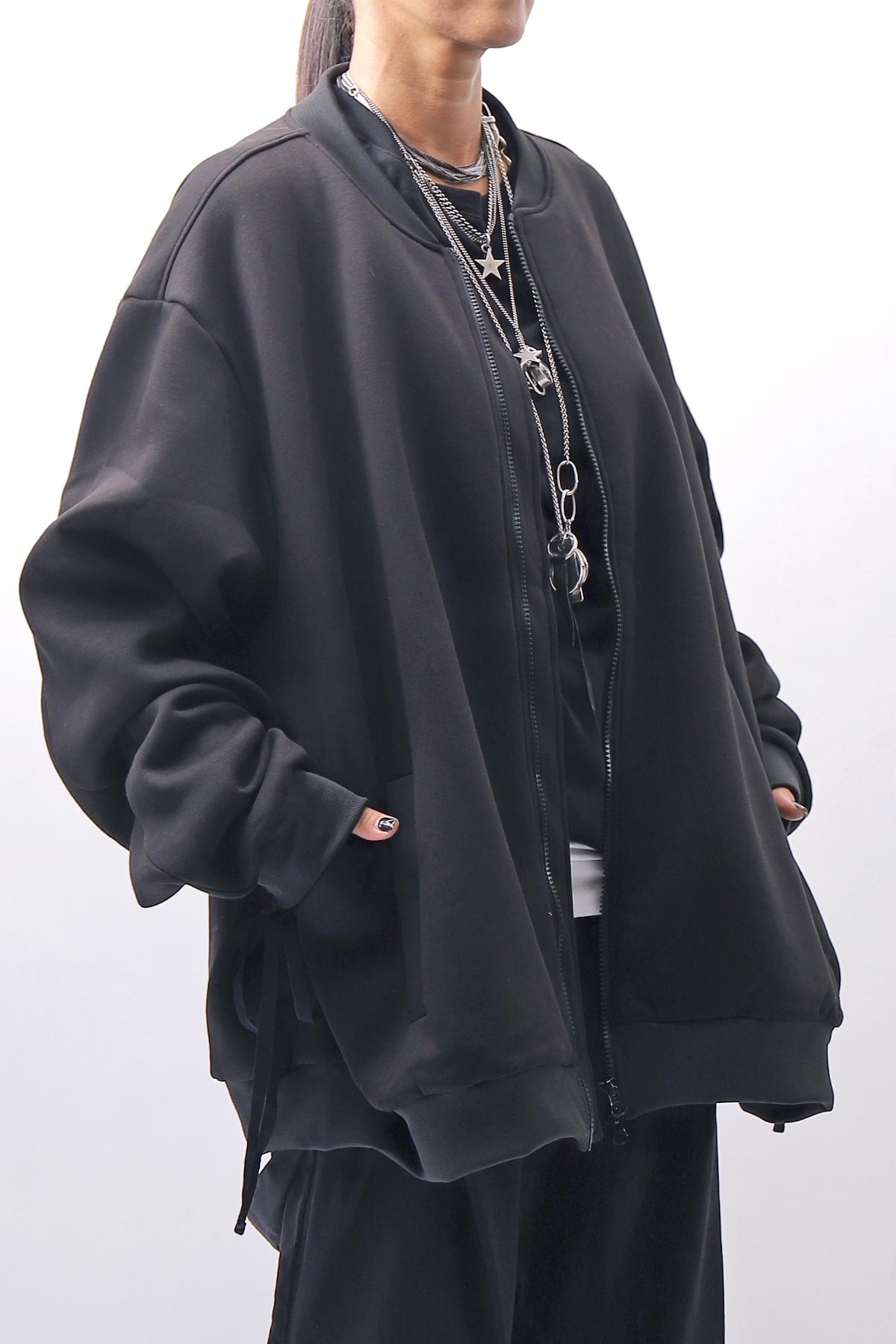 【PLÜ】 UNISEX OVERSIZED COTTON NEOPRENE BOMBER JACKET PL10_BLACK