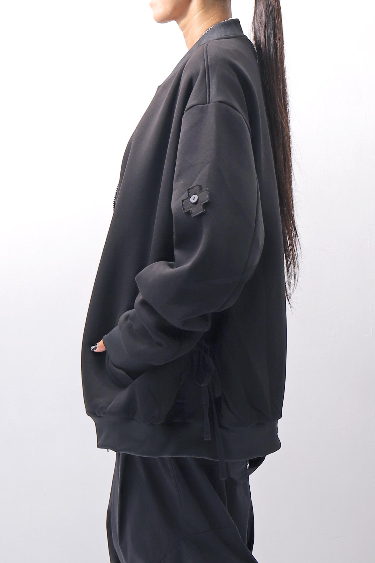 【PLÜ】 UNISEX OVERSIZED COTTON NEOPRENE BOMBER JACKET PL10_BLACK