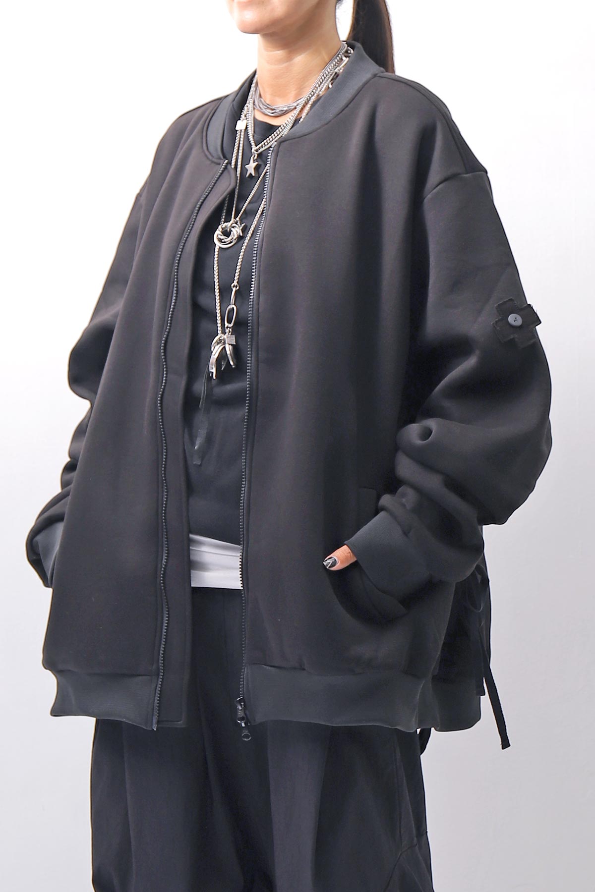 【PLÜ】 UNISEX OVERSIZED COTTON NEOPRENE BOMBER JACKET PL10_BLACK