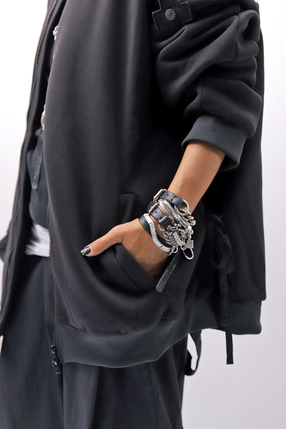 【PLÜ】 UNISEX OVERSIZED COTTON NEOPRENE BOMBER JACKET PL10_BLACK