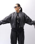 【DANIELE BASTA】 DOLMAN SLEEVE LEATHER SHORT BOMBER JACKET DB1301_BLACK
