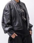 【DANIELE BASTA】 DOLMAN SLEEVE LEATHER SHORT BOMBER JACKET DB1301_BLACK
