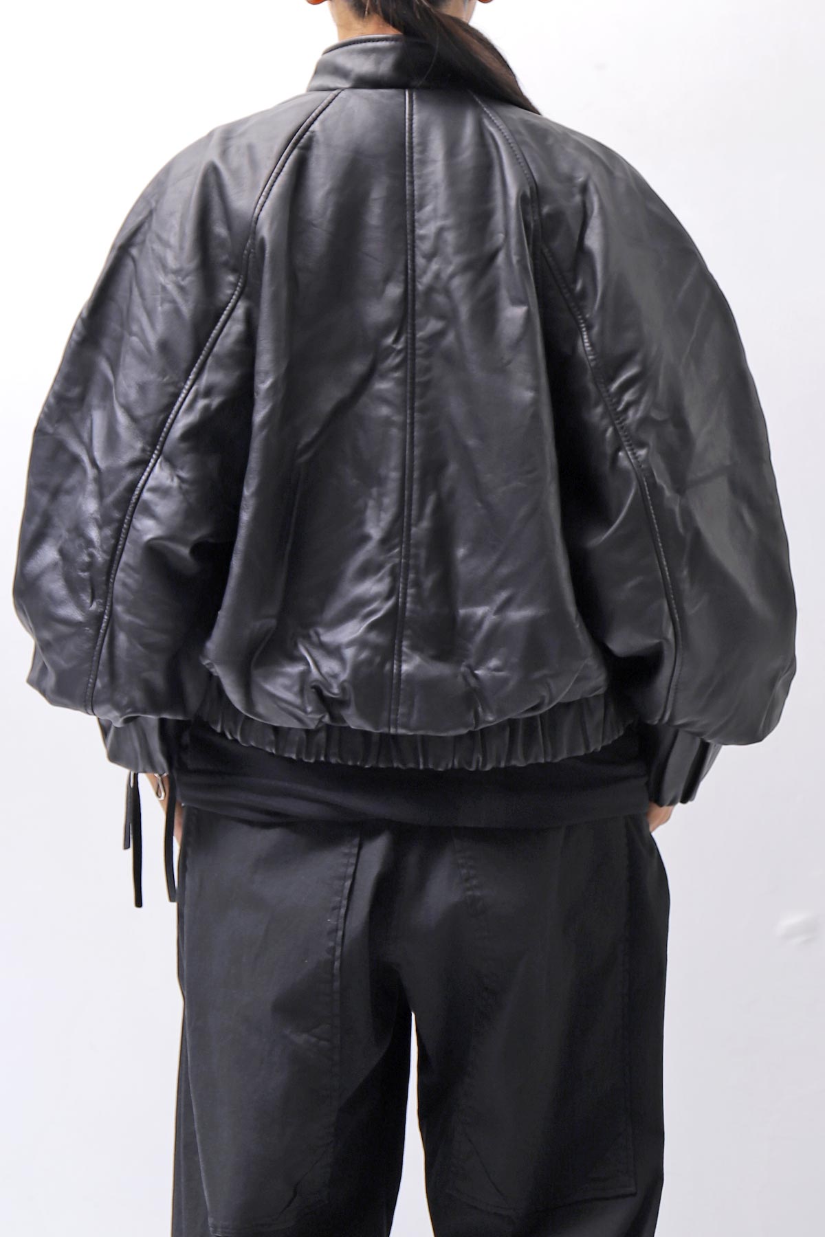 【DANIELE BASTA】 DOLMAN SLEEVE LEATHER SHORT BOMBER JACKET DB1301_BLACK