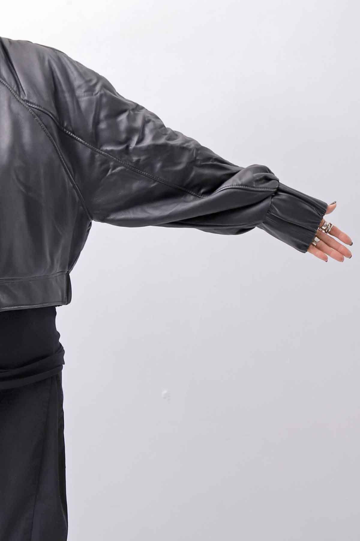 【DANIELE BASTA】 DOLMAN SLEEVE LEATHER SHORT BOMBER JACKET DB1301_BLACK