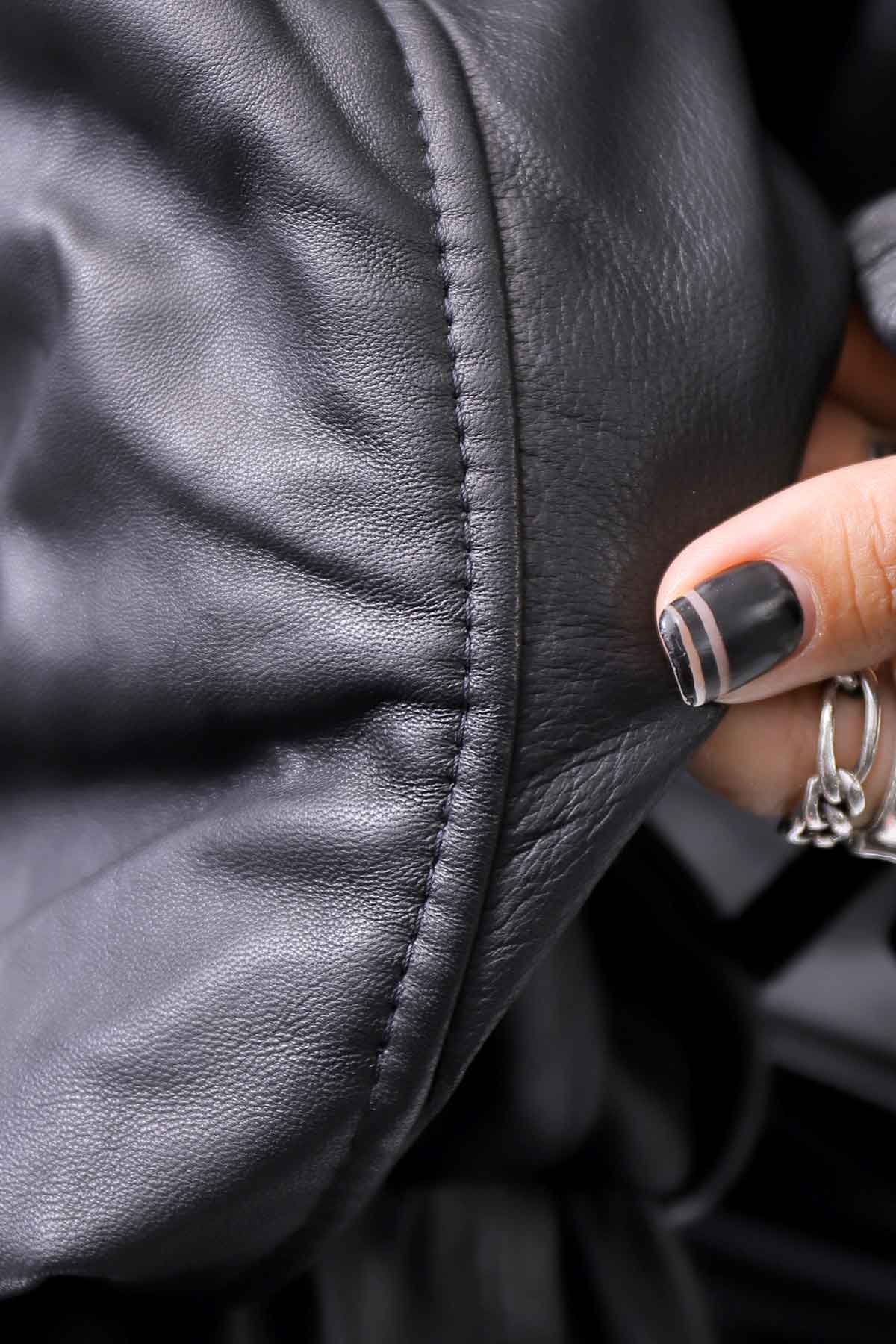 【DANIELE BASTA】 DOLMAN SLEEVE LEATHER SHORT BOMBER JACKET DB1301_BLACK