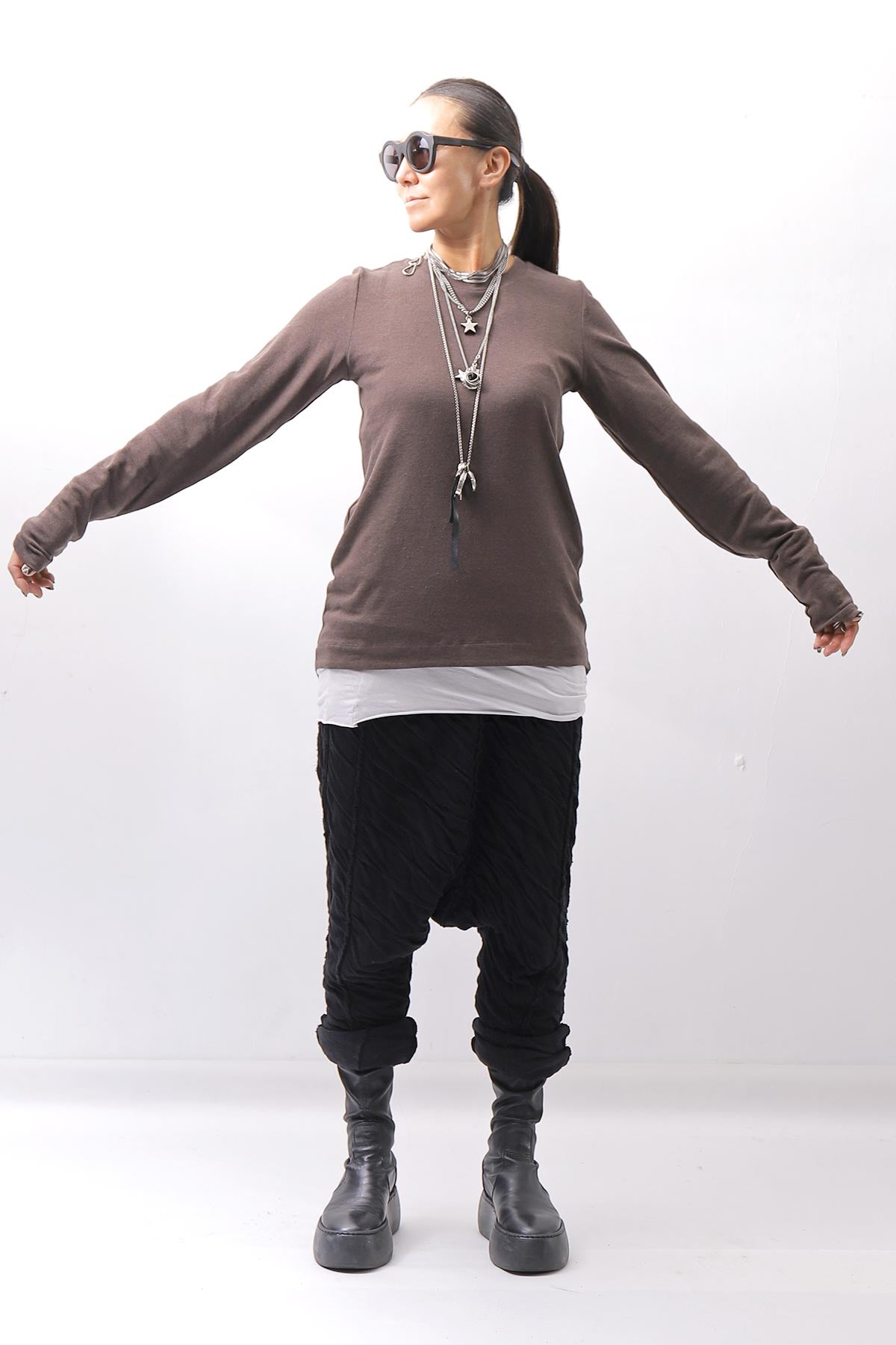 【studio b3】 UNISEX COTTON KNIT ASYMMETRIC HEM TOP SHB2235_TRUFFLE