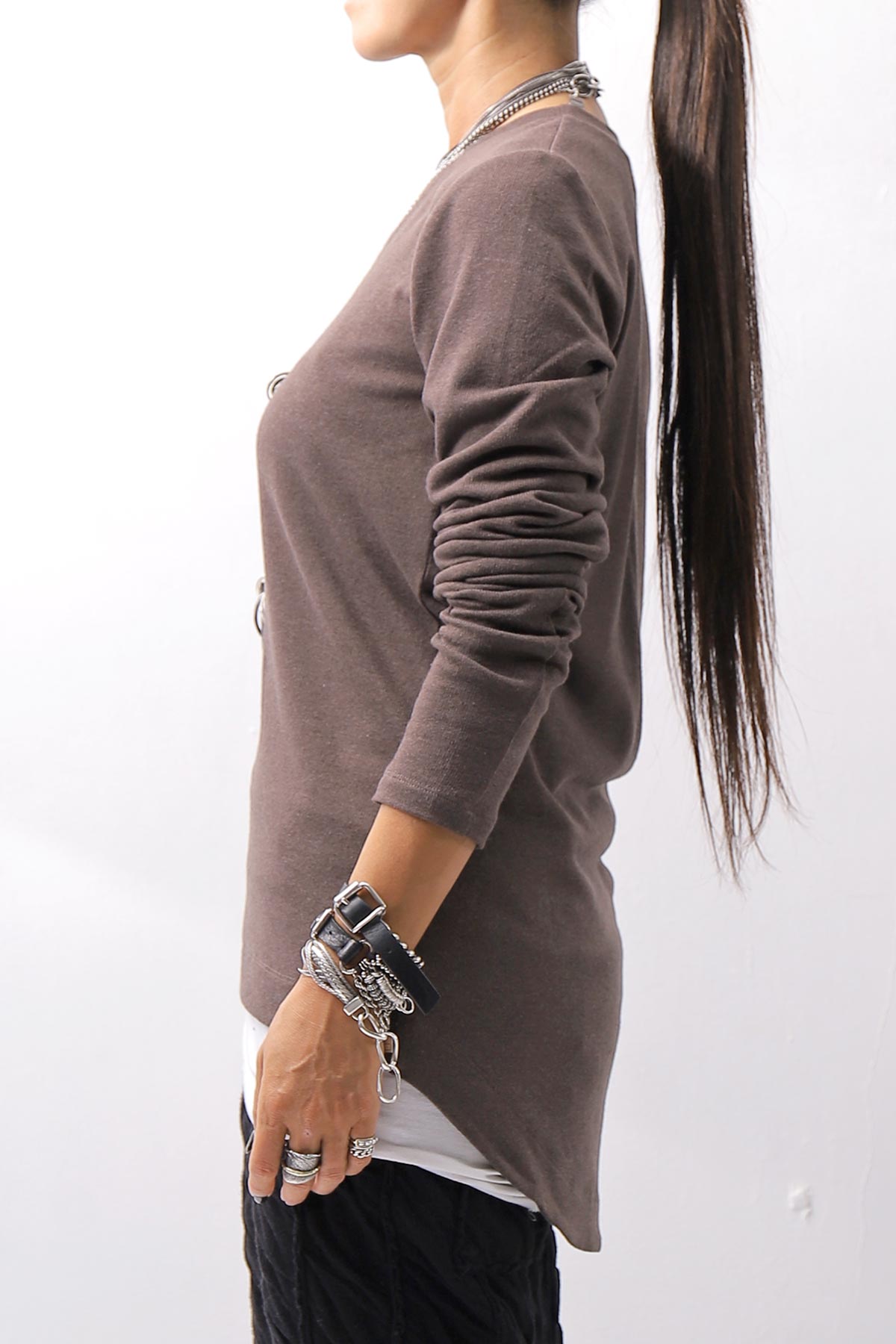 【studio b3】 UNISEX COTTON KNIT ASYMMETRIC HEM TOP SHB2235_TRUFFLE