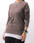 【studio b3】 UNISEX COTTON KNIT ASYMMETRIC HEM TOP SHB2235_TRUFFLE