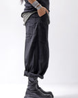 【RUNDHOLZ】 UNISEX STRETCH COTTON WOOL LOW CROTCH WIDE PANTS 341 0102_BLACK STRIPE