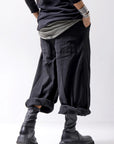 【RUNDHOLZ】 UNISEX STRETCH COTTON WOOL LOW CROTCH WIDE PANTS 341 0102_BLACK STRIPE