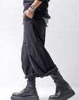 【RUNDHOLZ】 UNISEX STRETCH COTTON WOOL LOW CROTCH WIDE PANTS 341 0102_BLACK STRIPE