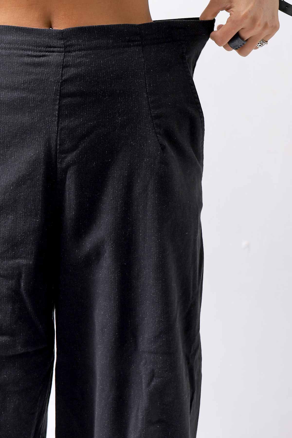 【RUNDHOLZ】 UNISEX STRETCH COTTON WOOL LOW CROTCH WIDE PANTS 341 0102_BLACK STRIPE