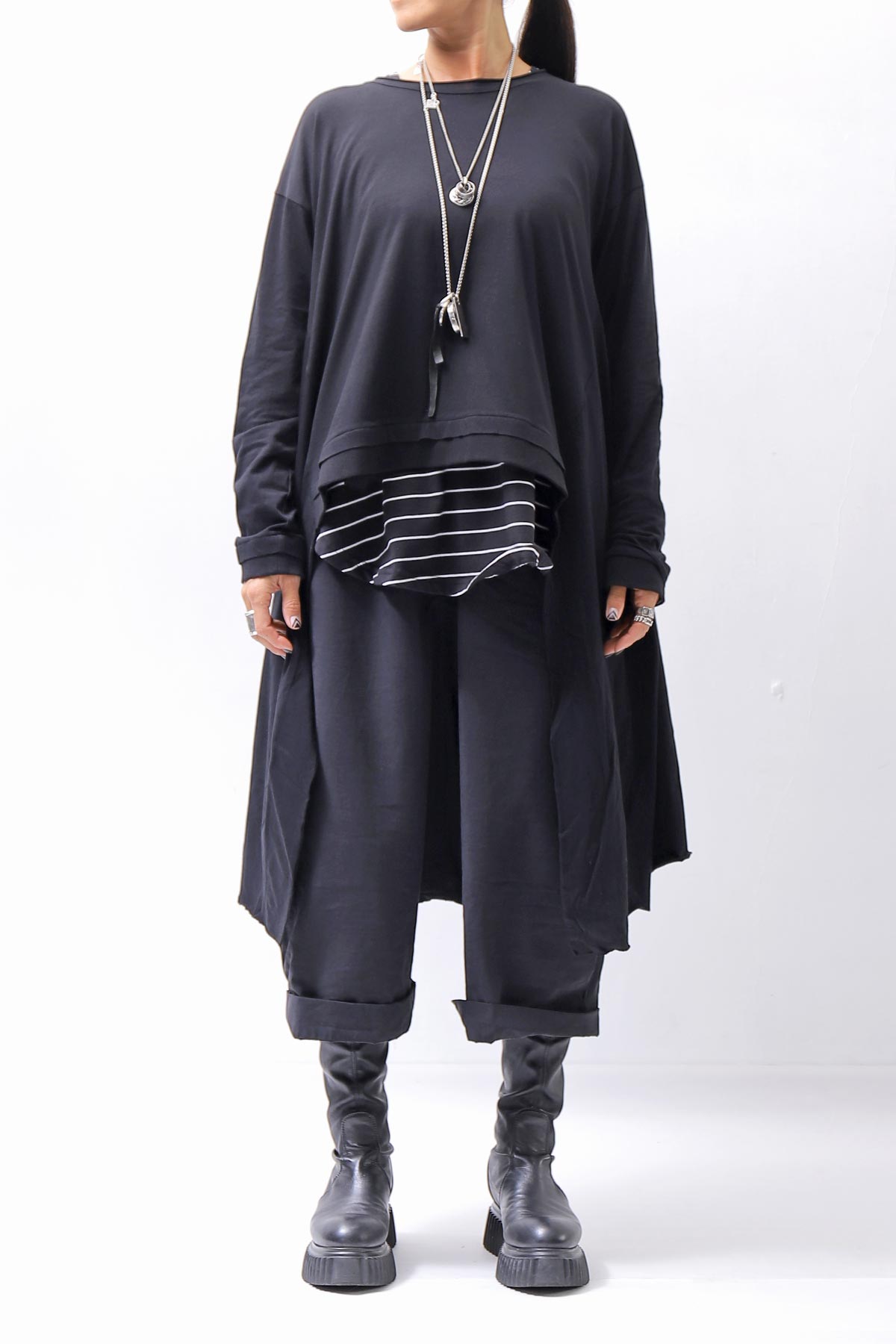 【studio b3】 ASYMMETRY COTTON LONG SLEEVE TOP RBB1982_BLACK