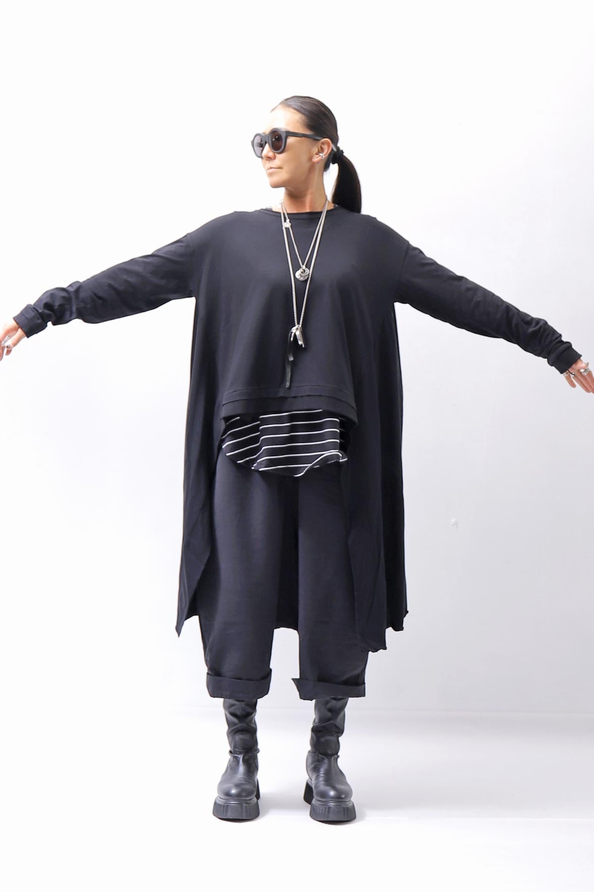 【studio b3】 ASYMMETRY COTTON LONG SLEEVE TOP RBB1982_BLACK