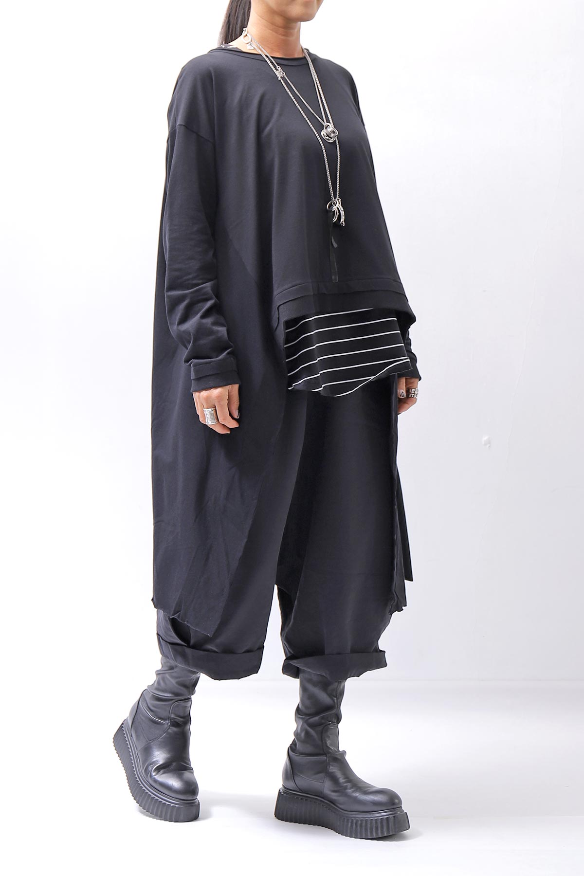 【studio b3】 ASYMMETRY COTTON LONG SLEEVE TOP RBB1982_BLACK