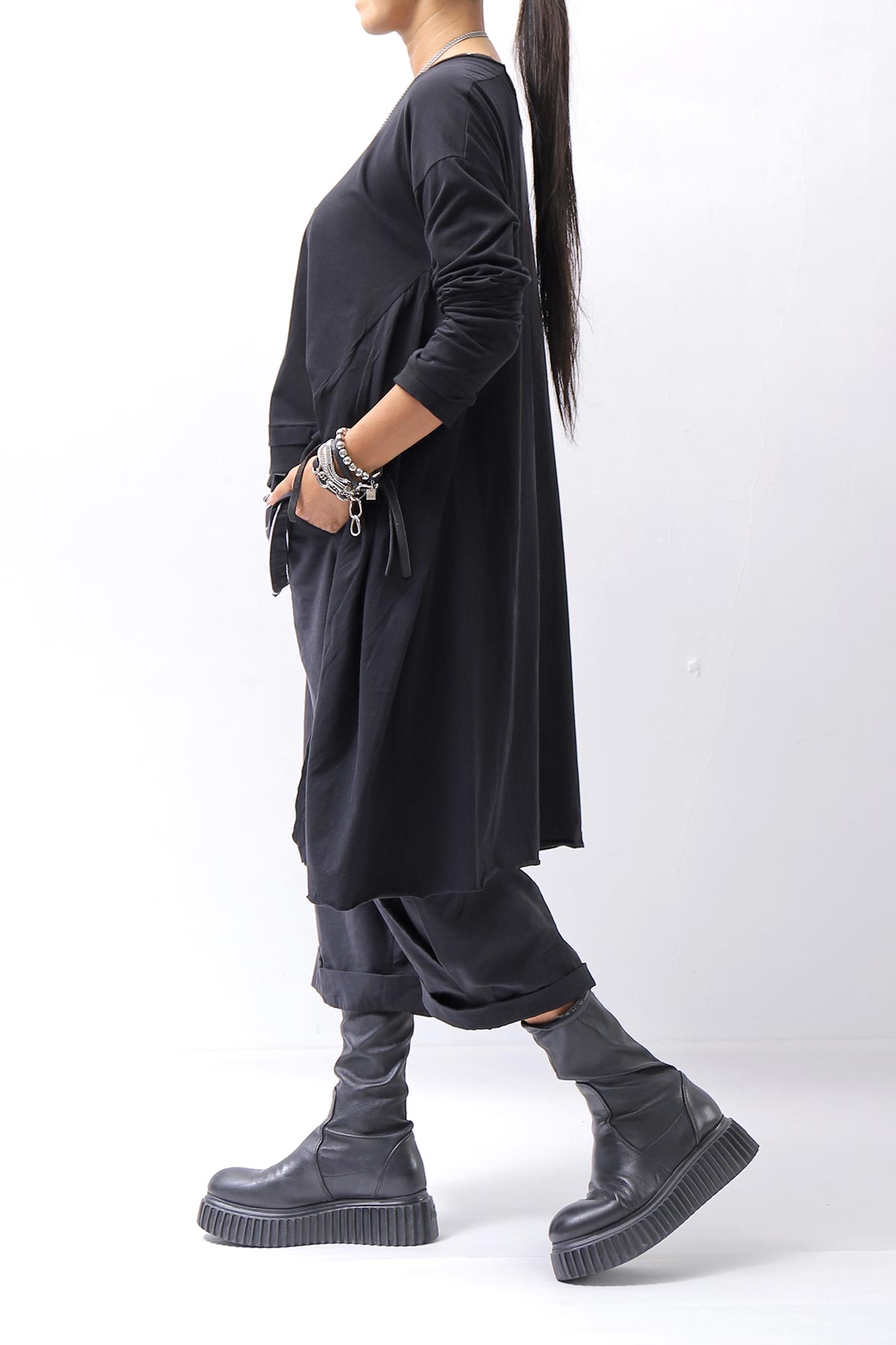 【studio b3】 ASYMMETRY COTTON LONG SLEEVE TOP RBB1982_BLACK