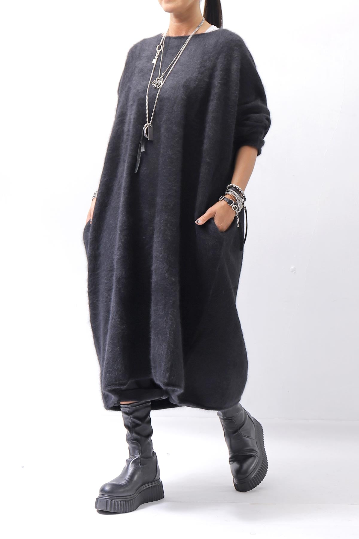【RUNDHOLZ】 RACCOON COCOON KNIT DRESS_BLACK