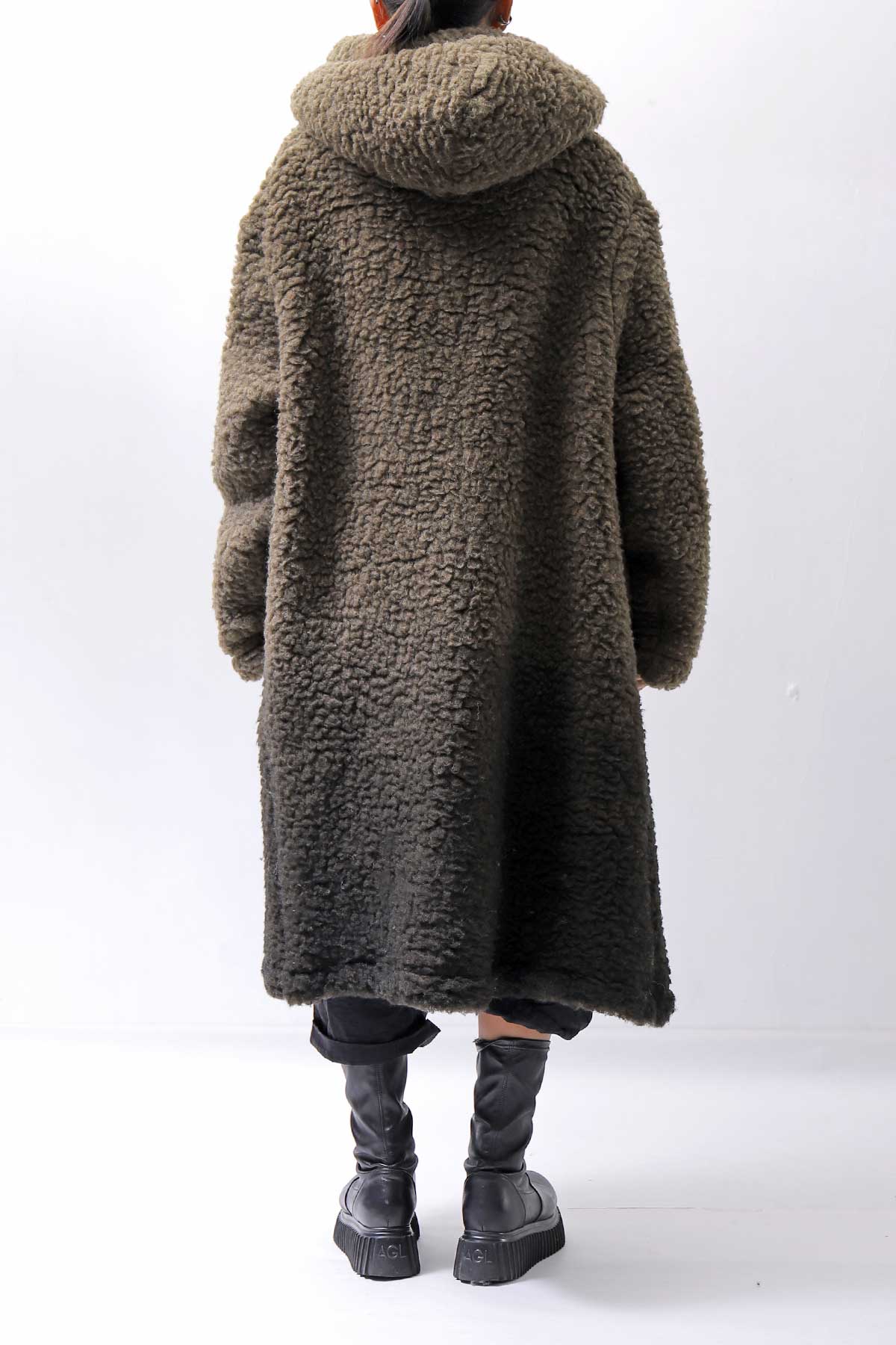 【NOSTRASANTISSIMA】 UNISEX VIRGIN BOA KNIT HOODED COAT_KHAKI BROWN