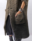 【NOSTRASANTISSIMA】 UNISEX VIRGIN BOA KNIT HOODED COAT_KHAKI BROWN