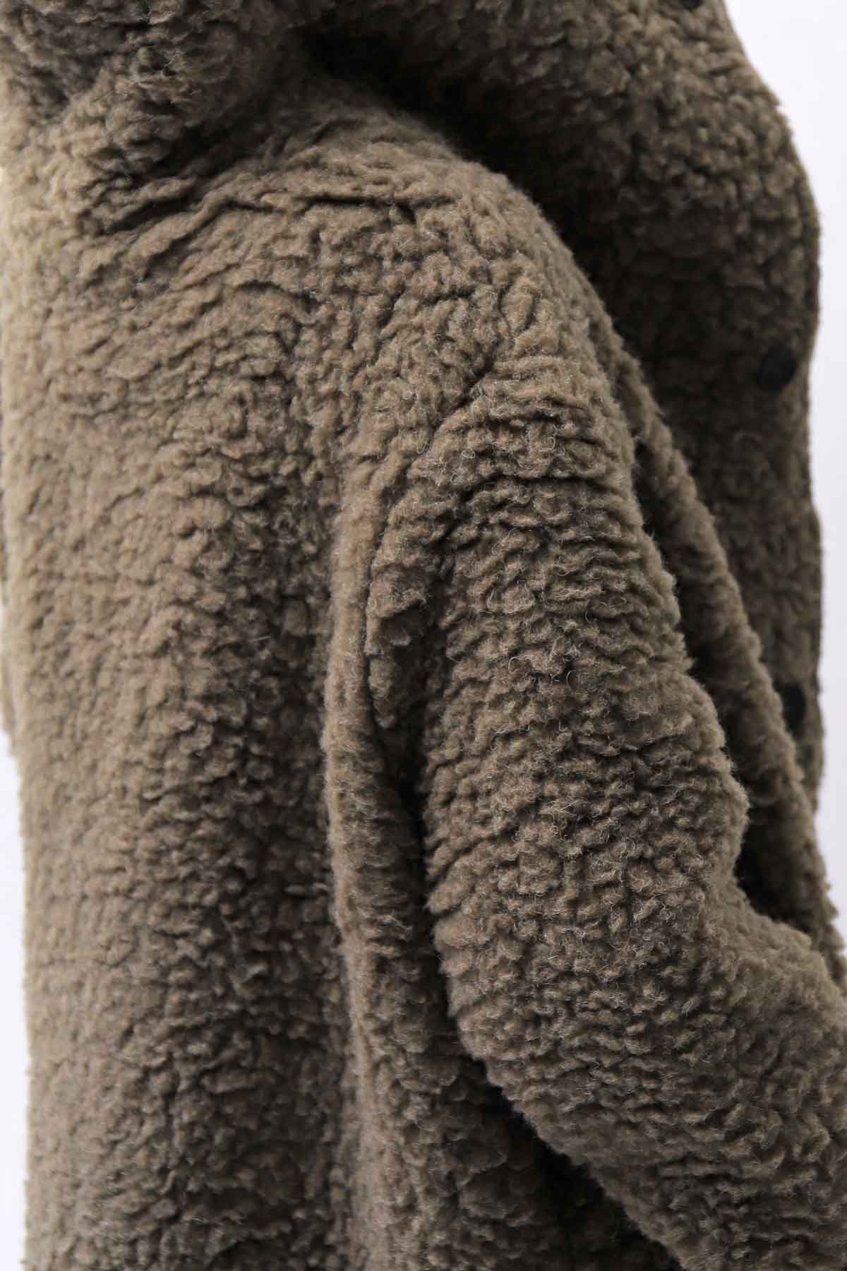 【NOSTRASANTISSIMA】 UNISEX VIRGIN BOA KNIT HOODED COAT_KHAKI BROWN