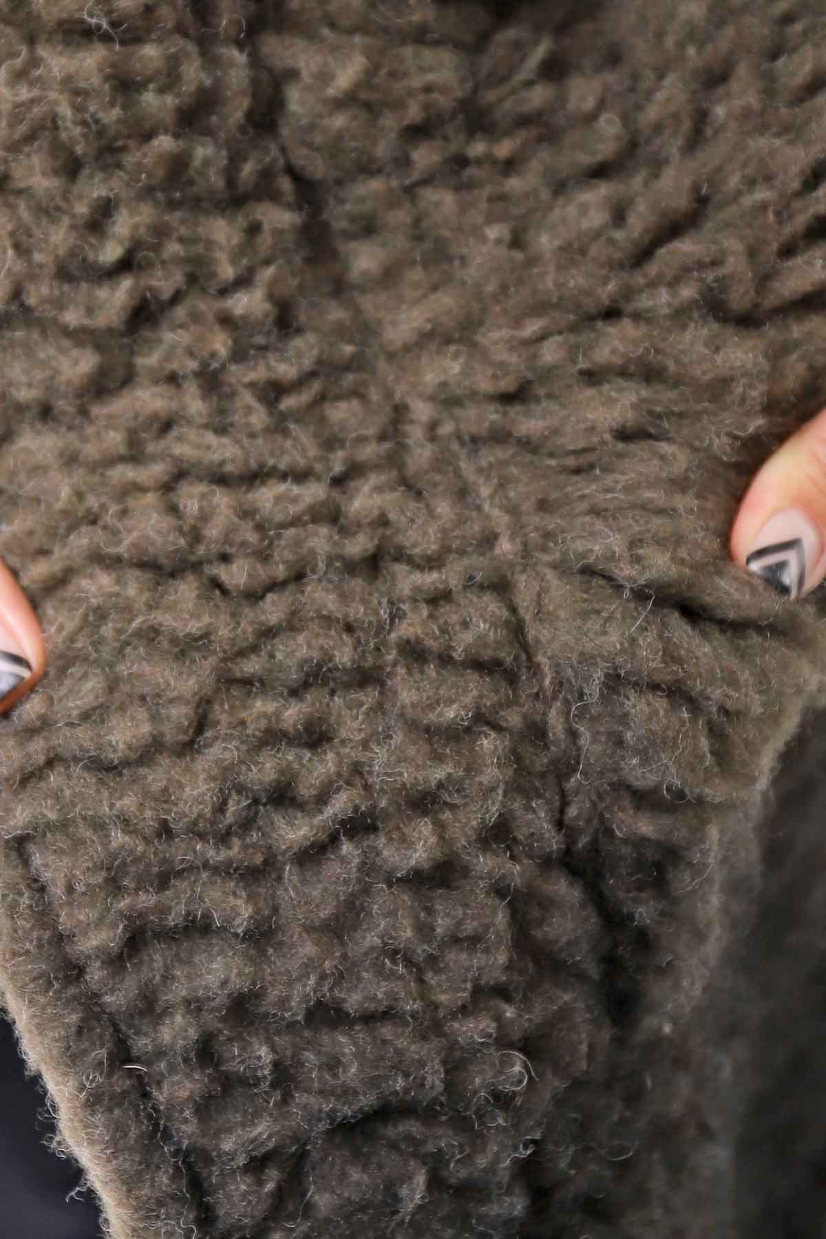 【NOSTRASANTISSIMA】 UNISEX VIRGIN BOA KNIT HOODED COAT_KHAKI BROWN